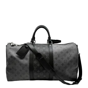 LOUIS VUITTON Keepall 50 Bandouliere Monogram Eclipse Canvas Travel Bag Black