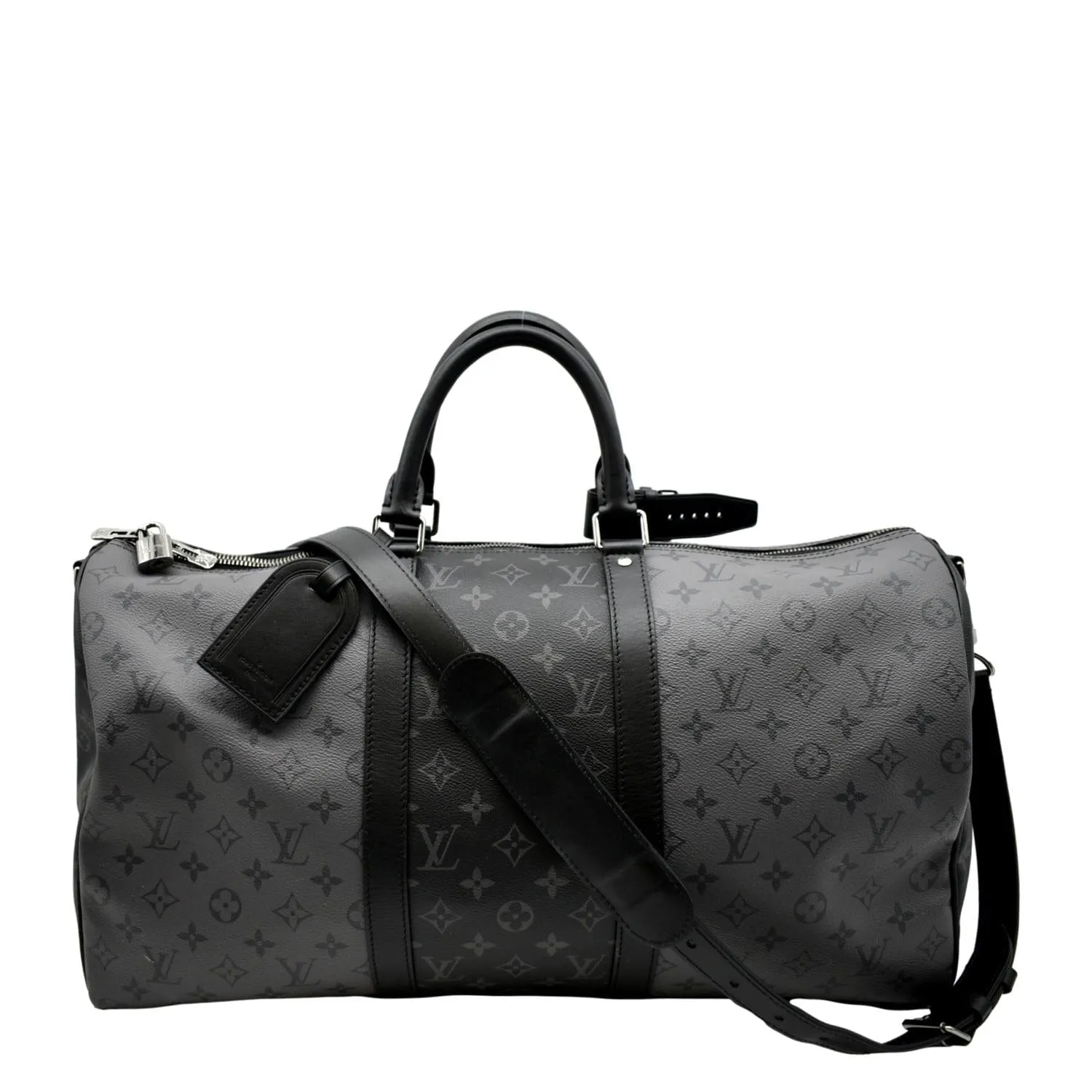 LOUIS VUITTON Keepall 50 Bandouliere Monogram Eclipse Canvas Travel Bag Black