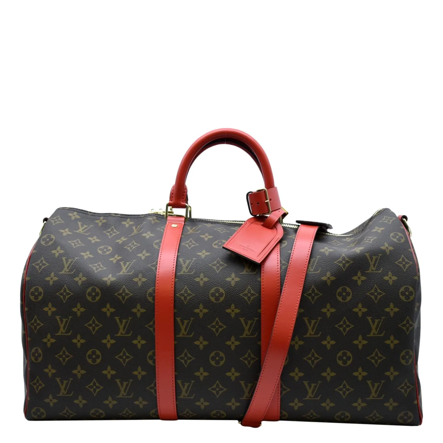 LOUIS VUITTON Keepall 50 Monogram Canvas Travel Bag Red