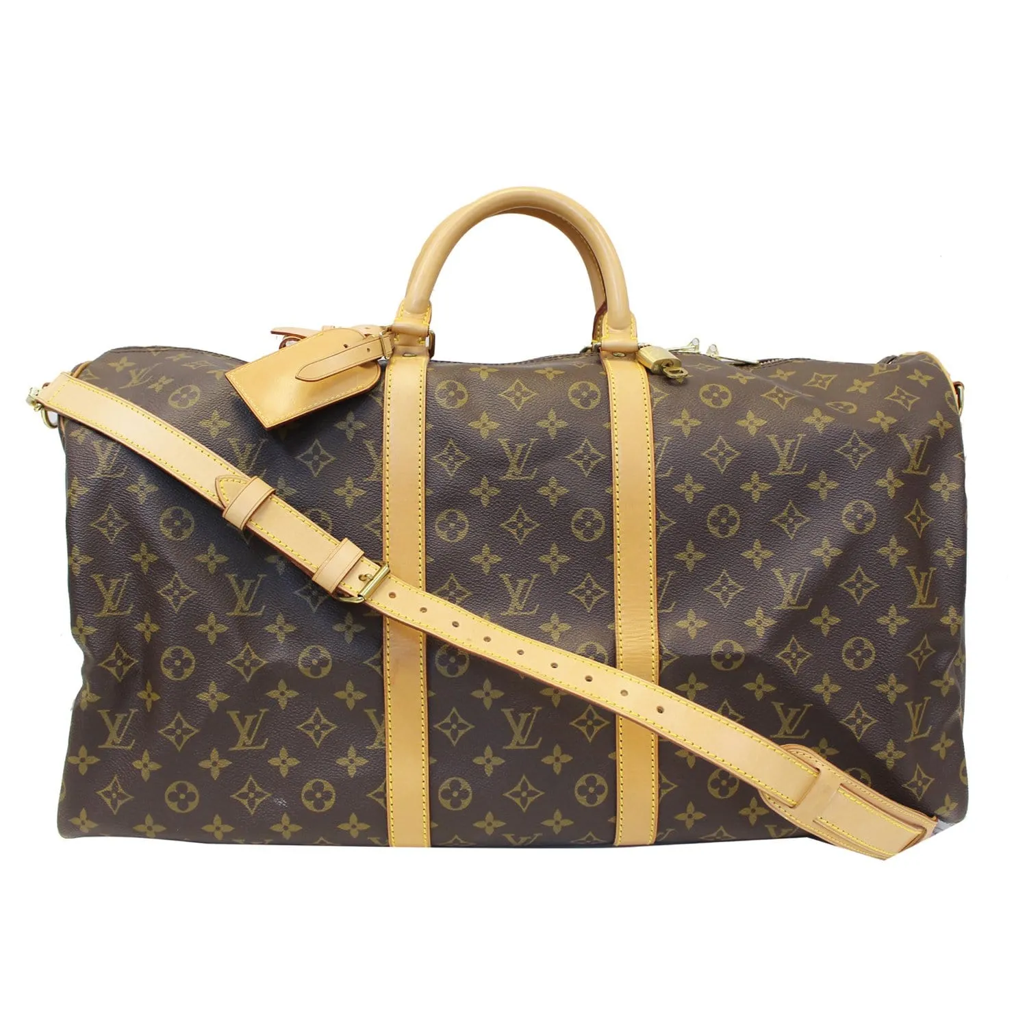 LOUIS VUITTON Keepall 55 Bandouliere Monogram Canvas Travel Bag Brown