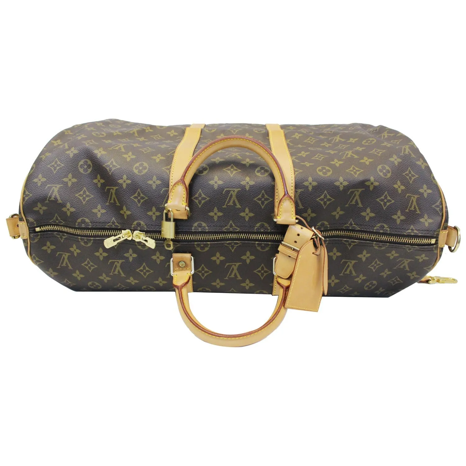 LOUIS VUITTON Keepall 55 Bandouliere Monogram Canvas Travel Bag Brown