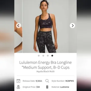 Lululemon Energy Bra Longline *Medium Support, B–D Cups Aquila Black size 10