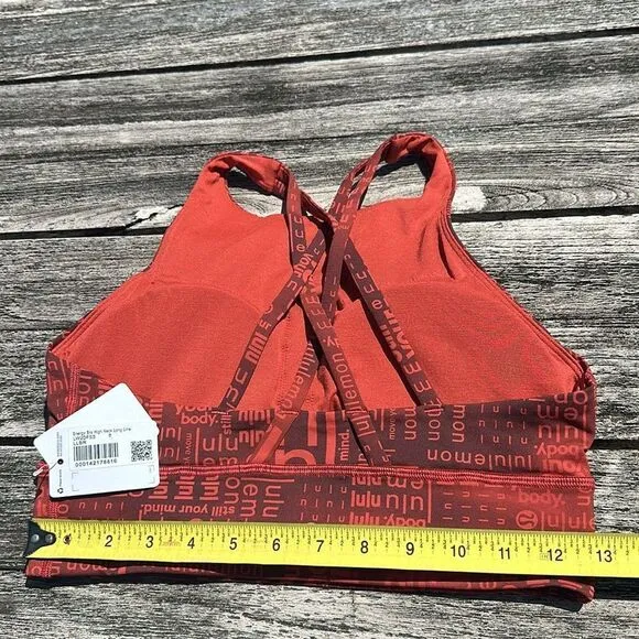 Lululemon Energy High-Neck Longline Bra Medium logo size 8 NWT sports bra Red Bl