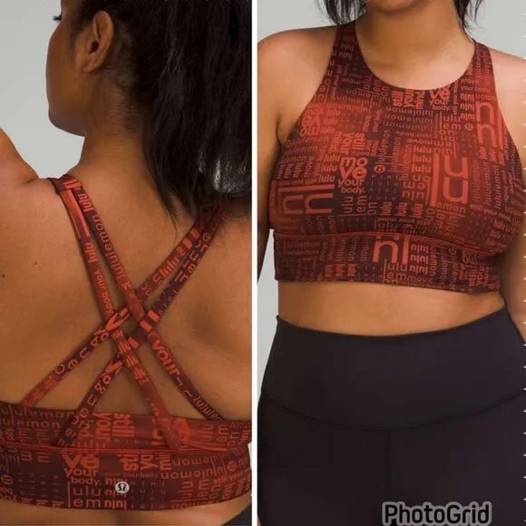Lululemon Energy High-Neck Longline Bra Medium logo size 8 NWT sports bra Red Bl