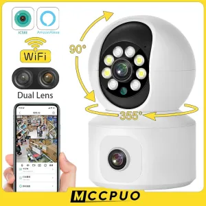 Mccpuo 4K 8MP Dual Lens WIFI PTZ Camera Dual Screen Baby Monitor AI Human Auto Tracking Indoor Home Security CCTV iCsee Alexa