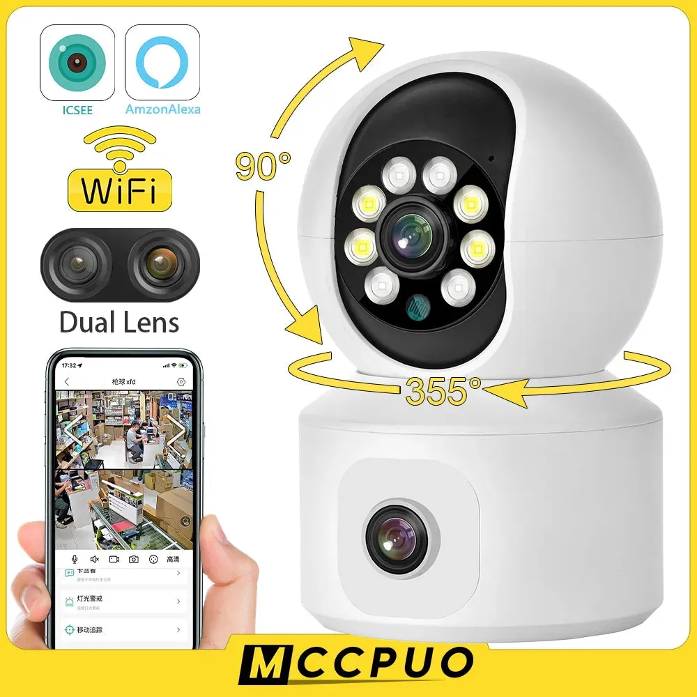 Mccpuo 4K 8MP Dual Lens WIFI PTZ Camera Dual Screen Baby Monitor AI Human Auto Tracking Indoor Home Security CCTV iCsee Alexa