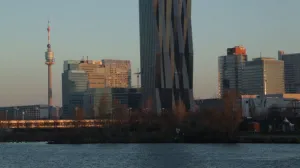 Modern Budapest from Danube River (CU)