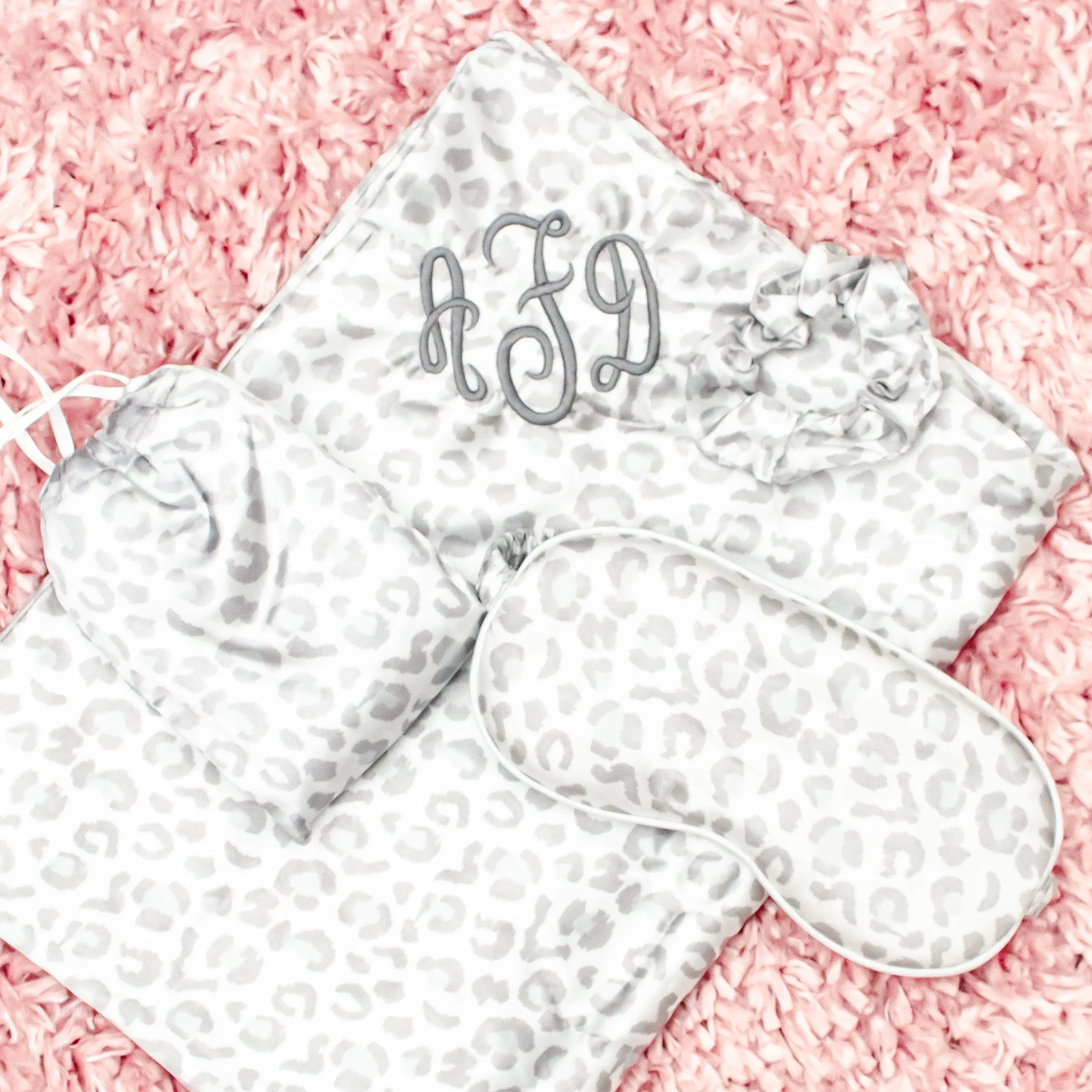 Monogrammed Satin Pillowcase Gift Set with Eye Mask and Scrunchie