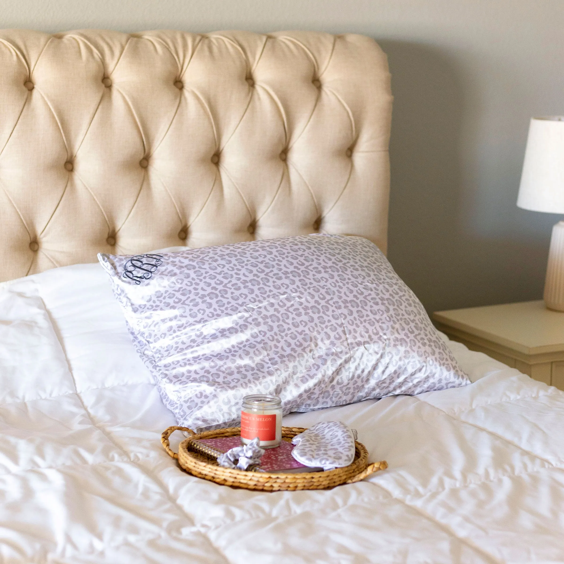 Monogrammed Satin Pillowcase Gift Set with Eye Mask and Scrunchie