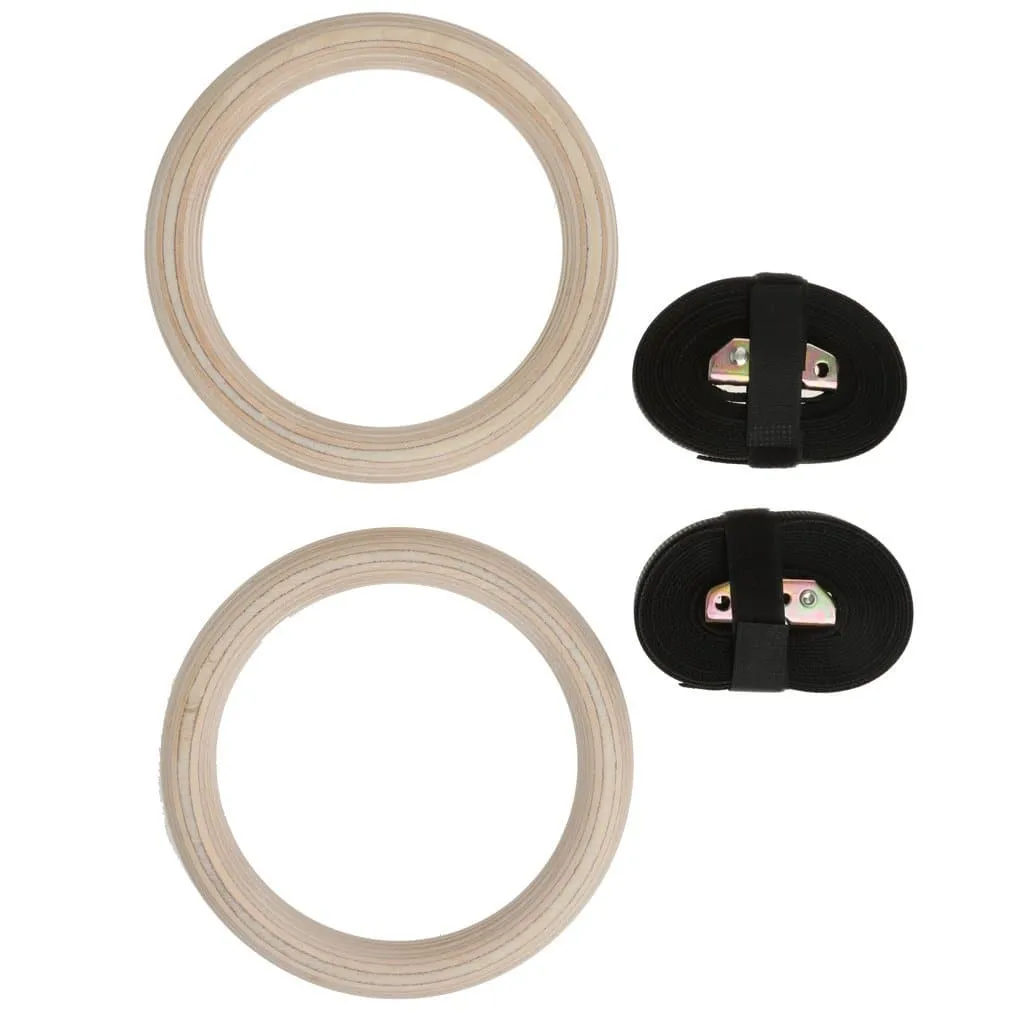 MySpoga Wooden Gymnastic Rings/Roman Rings with Adjustable Straps (1 Pair)