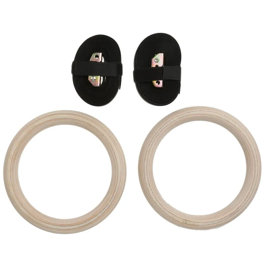 MySpoga Wooden Gymnastic Rings/Roman Rings with Adjustable Straps (1 Pair)