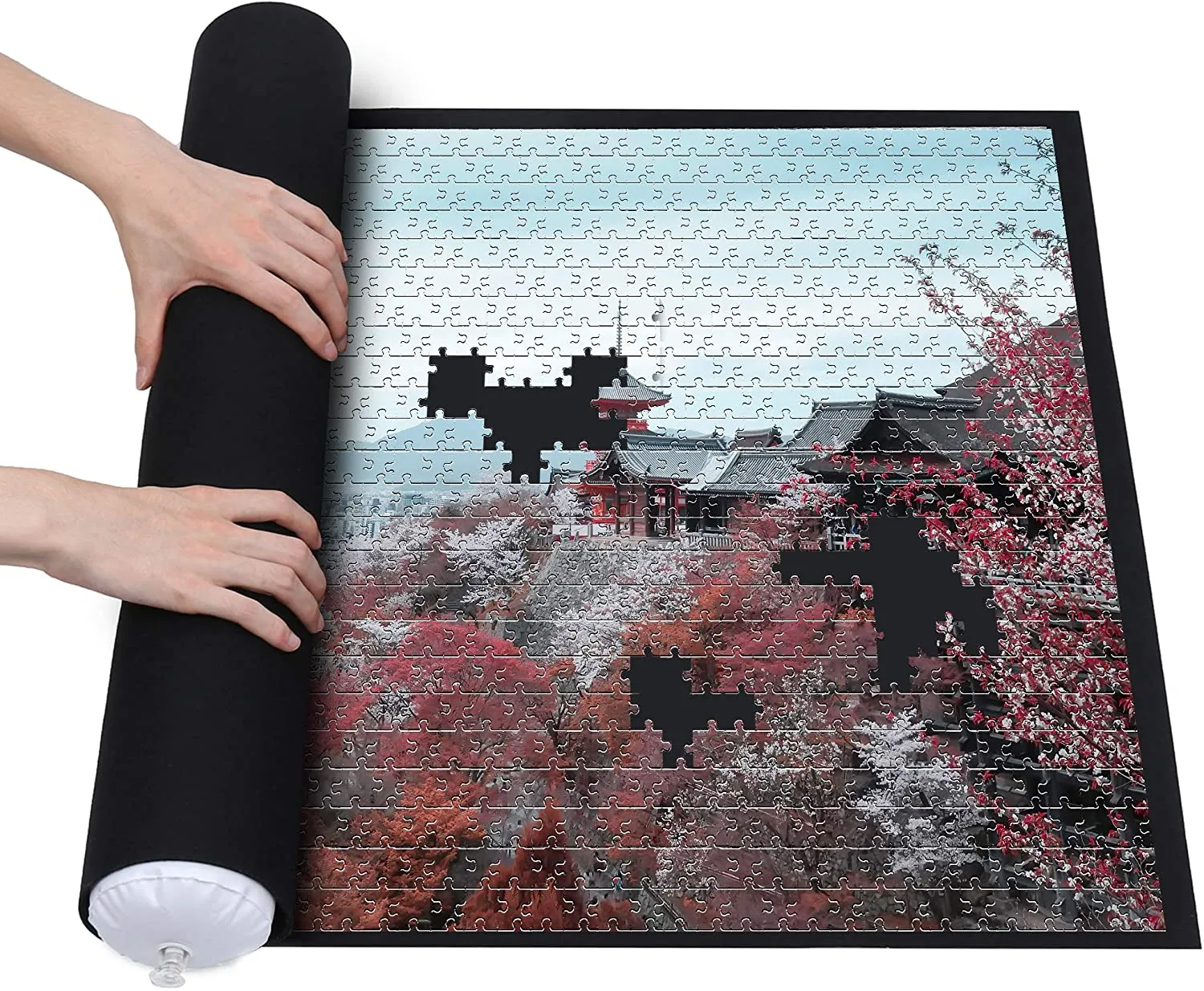 New Becko Puzzle Roll Jigsaw Storage Felt Mat, Jigroll Up to 1,500 Pieces, Environmental Friendly Material, Box with A Drawstring Storage Bag and Hand Pump