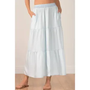 NEW ELAN tiered maxi skirt in chambray
