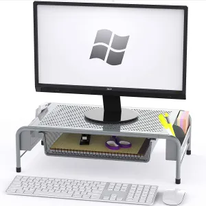 New in box! SimpleHouseware Metal Desk Monitor Stand Riser with Organizer Drawer, Silver