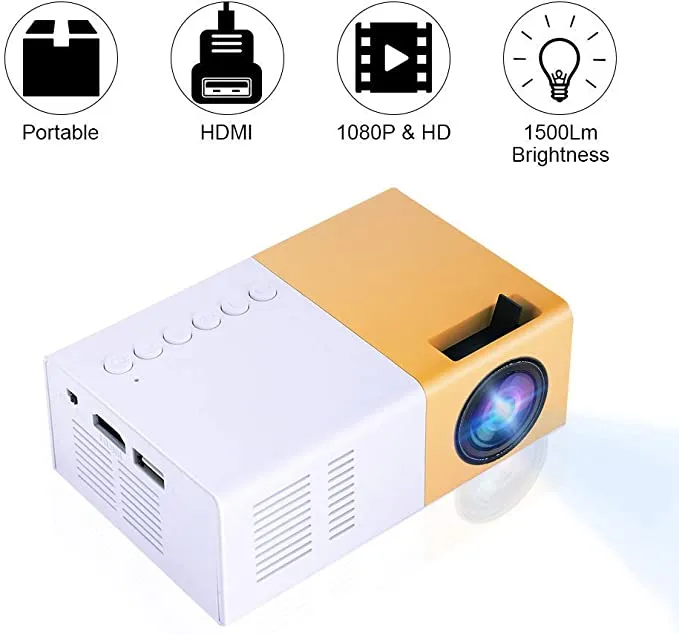 New in box! Video Mini HD Projector, LED Home Theater 4K TV Movie Projector Support Laptop Phone 1080P/HDMI/USB/TV Box/Laptop/DVD for Indoor Outdoor Entertainment(White Yellow)