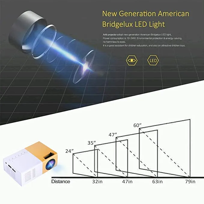 New in box! Video Mini HD Projector, LED Home Theater 4K TV Movie Projector Support Laptop Phone 1080P/HDMI/USB/TV Box/Laptop/DVD for Indoor Outdoor Entertainment(White Yellow)