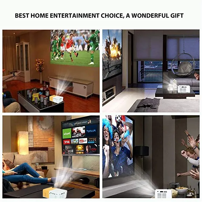 New in box! Video Mini HD Projector, LED Home Theater 4K TV Movie Projector Support Laptop Phone 1080P/HDMI/USB/TV Box/Laptop/DVD for Indoor Outdoor Entertainment(White Yellow)