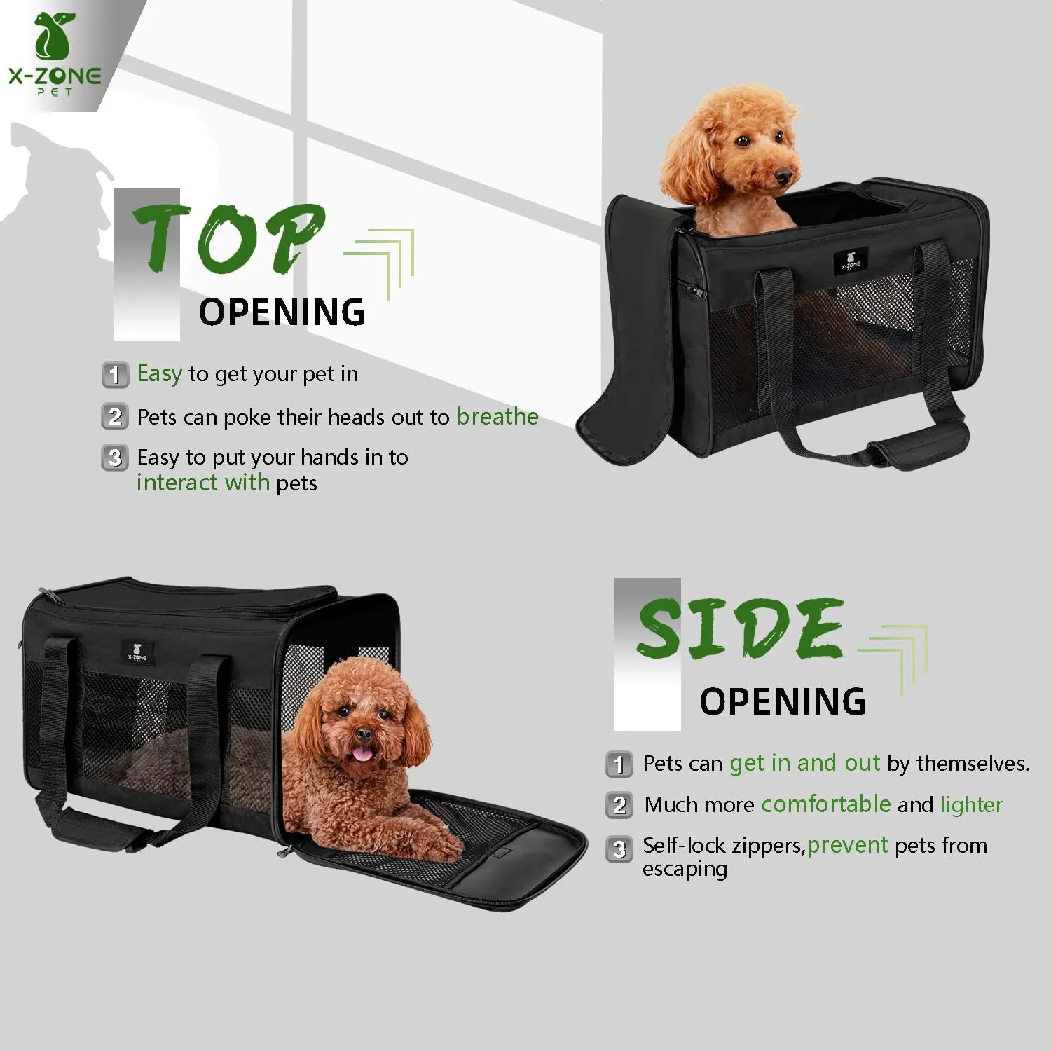 New X-ZONE PET Cat Carrier Dog Carrier Pet Carrier for Small Medium Cats Dogs Puppies of 15 Lbs,Airline Approved Soft Sided Pet Travel Carrier,Dog Carriers for Small Dogs - Black Large!