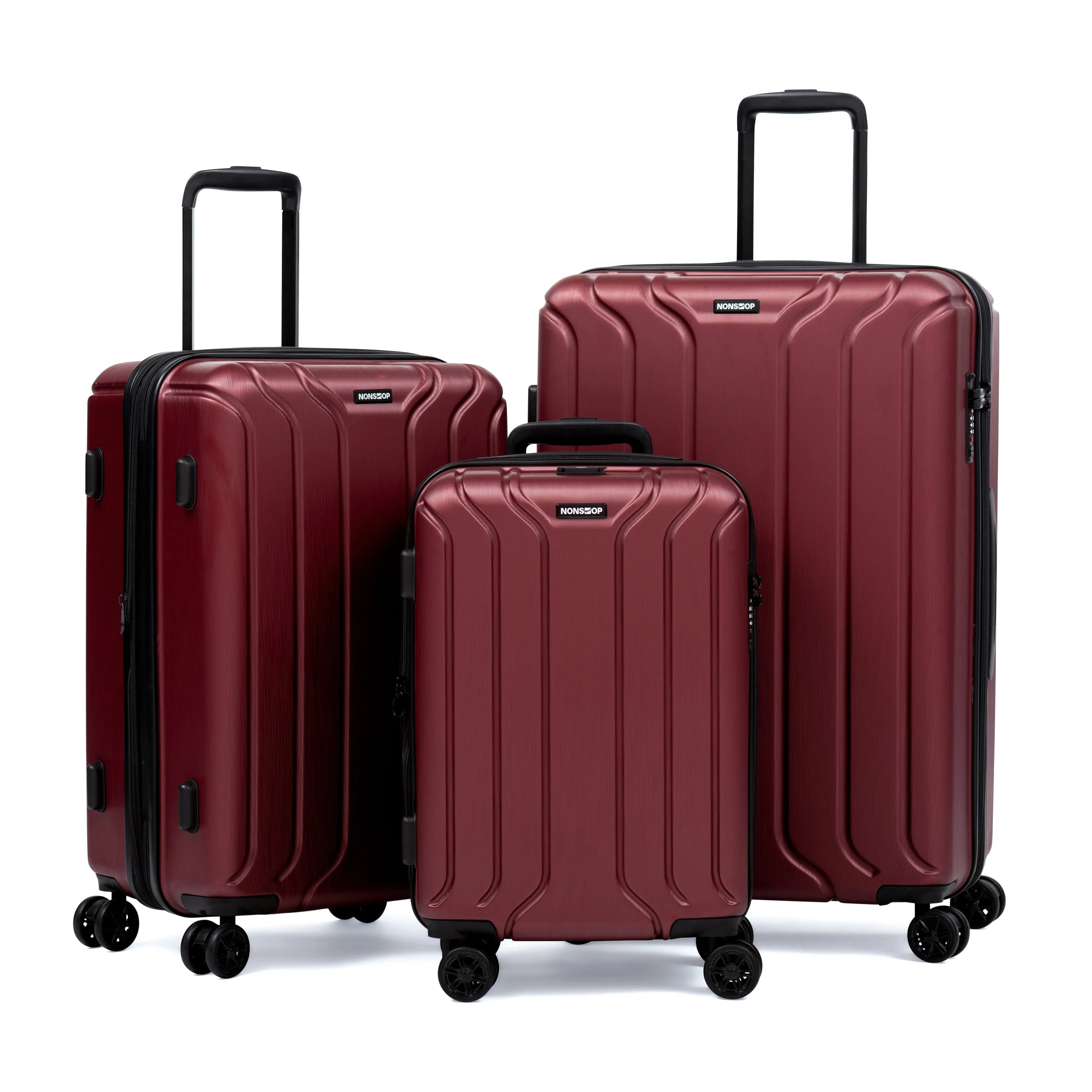 NEW YORK Luggage Expandable Spinner Wheels Hard Side Shell Travel Suitcase Set 3 Piece Lightweight, TSA Lock, Double USB Port   2 Packing Cubes (Burgundy, 3-Piece Set (20/24/28))