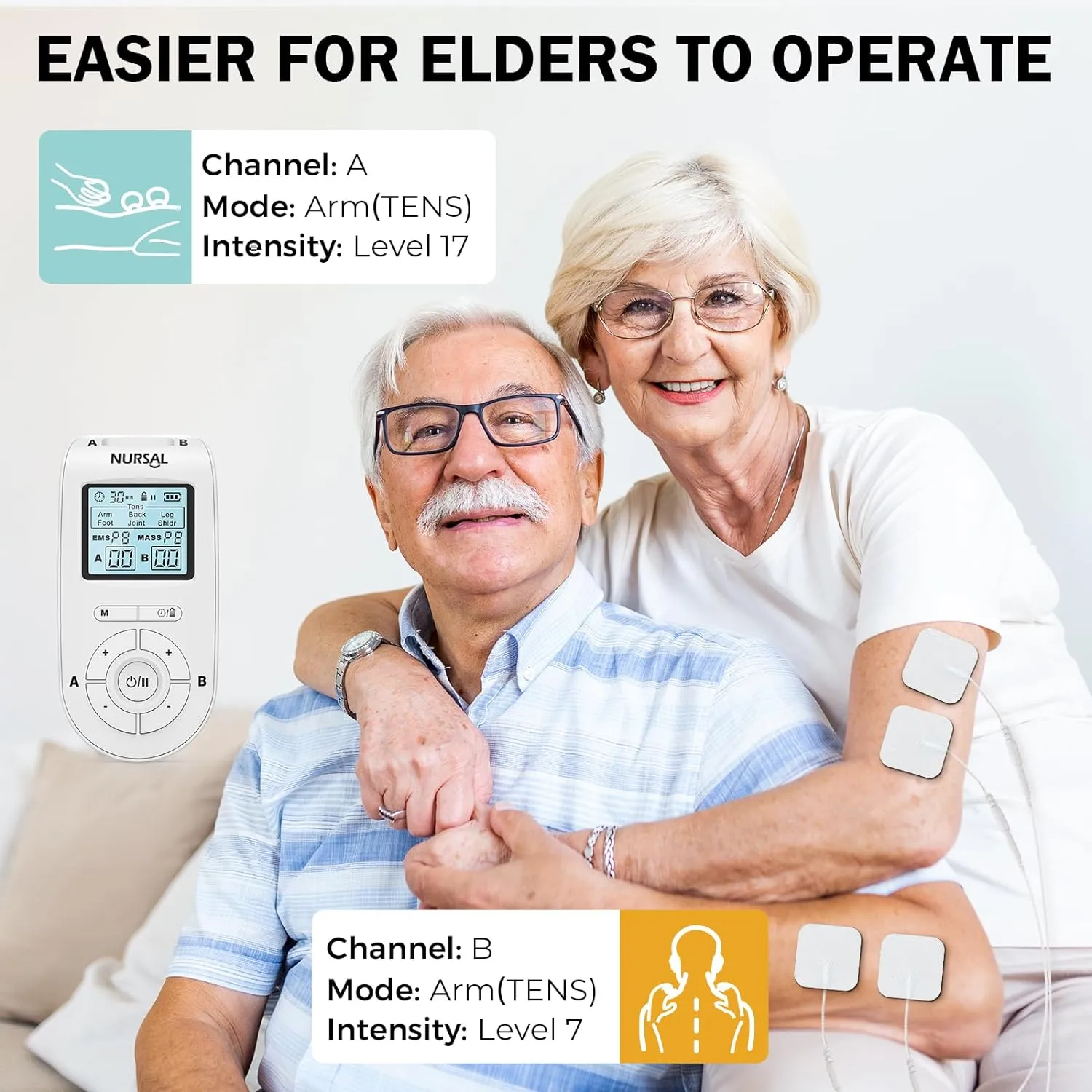 NURSAL 3-in-1 Tens Unit Muscle Stimulator Machine, Dual Channel Electronic Pulse Massager, Tens Ems Machine with 40 Intensities for Gradual Pain Relief Therapy