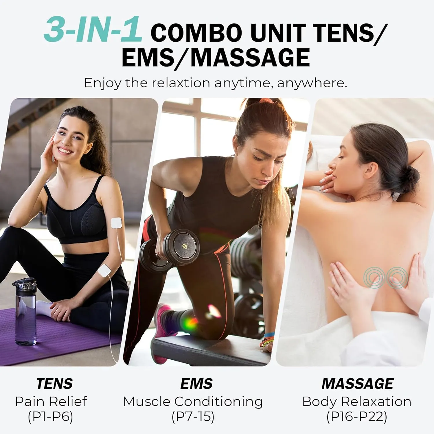 NURSAL 3-in-1 Tens Unit Muscle Stimulator Machine, Dual Channel Electronic Pulse Massager, Tens Ems Machine with 40 Intensities for Gradual Pain Relief Therapy