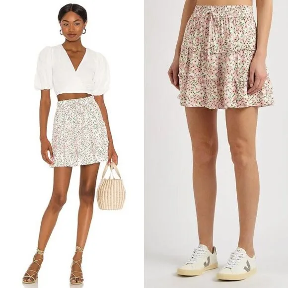 NWT Alice   Olivia Vinita Drawstring Ruffle Panel Skirt in Pink