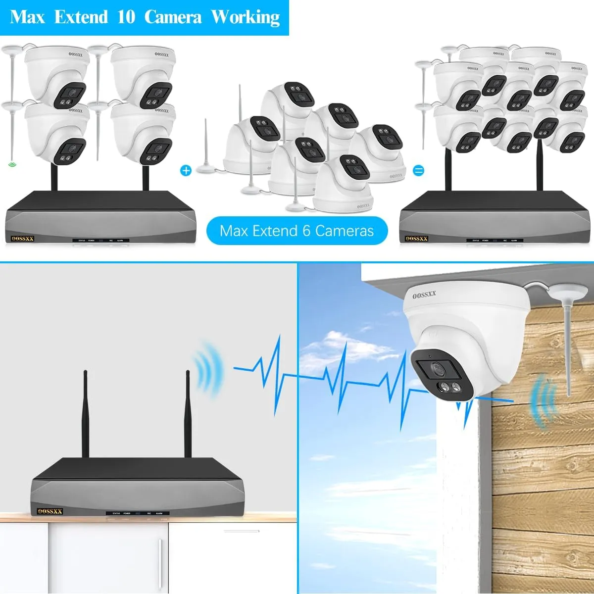 OOSSXX (130° Ultra Wide Angle & 5.0MP PIR Detection ) Dome Audio Wireless Outdoor Security Camera System Wi-Fi Home Security System Video Surveillance