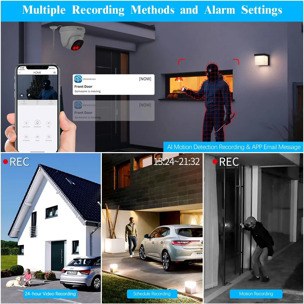 OOSSXX (130° Ultra Wide Angle & 5.0MP PIR Detection ) Dome Audio Wireless Outdoor Security Camera System Wi-Fi Home Security System Video Surveillance