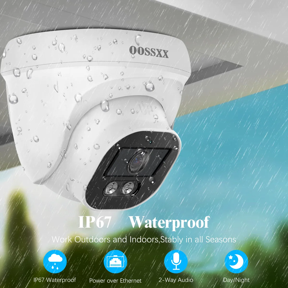 OOSSXX (4K/8.0 Megapixel & 130° Ultra Wide-Angle) with Audio PoE Dome Outdoor Home Security Camera System, Wired Outdoor Surveillance IP Cameras System