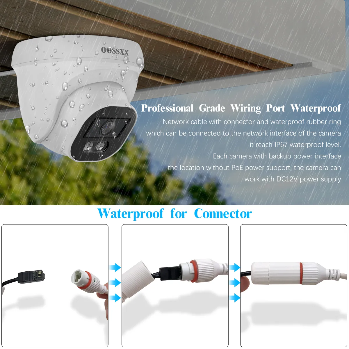 OOSSXX (4K/8.0 Megapixel & 130° Ultra Wide-Angle) with Audio PoE Dome Outdoor Home Security Camera System, Wired Outdoor Surveillance IP Cameras System