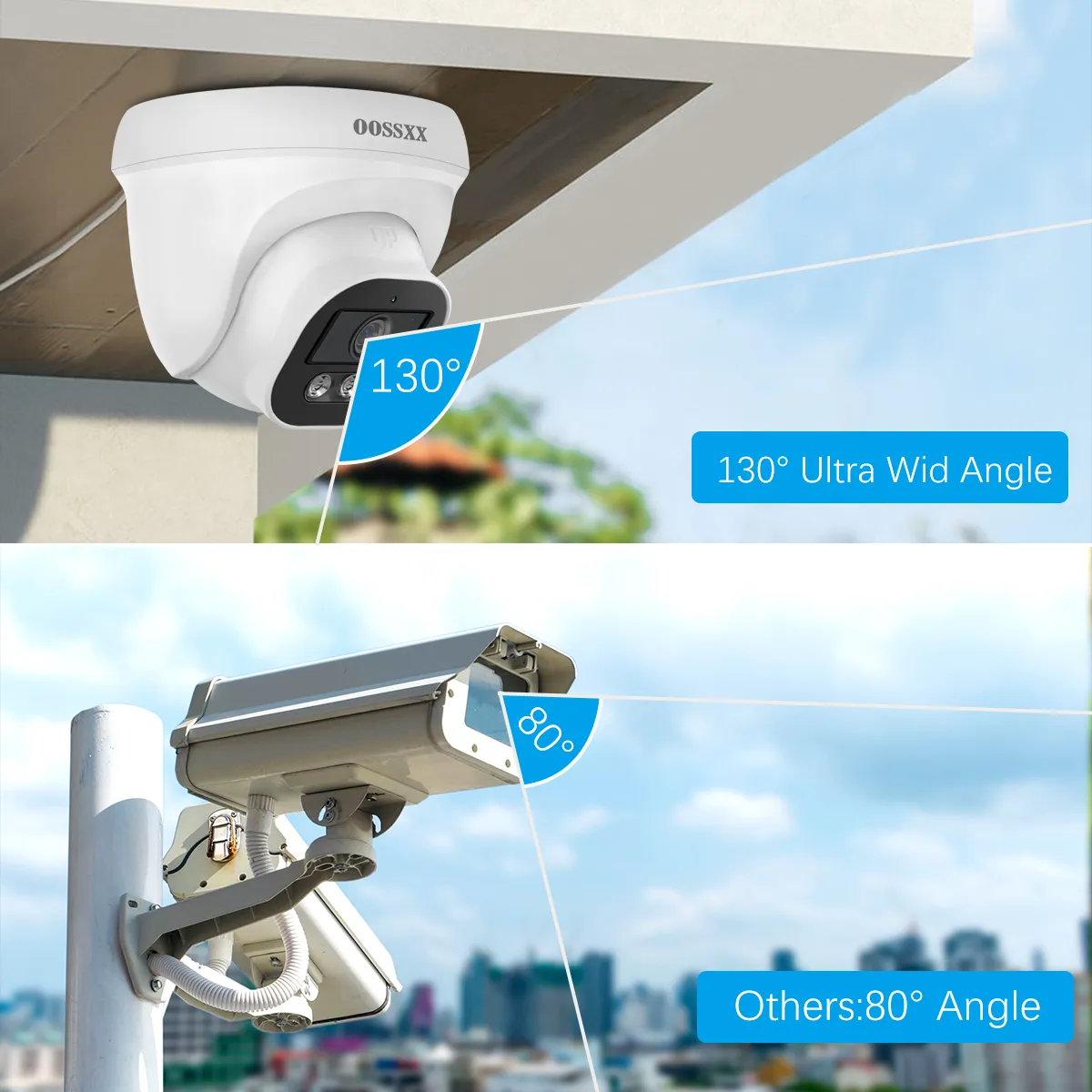 OOSSXX (4K/8.0 Megapixel & 130° Ultra Wide-Angle) with Audio PoE Dome Outdoor Home Security Camera System, Wired Outdoor Surveillance IP Cameras System
