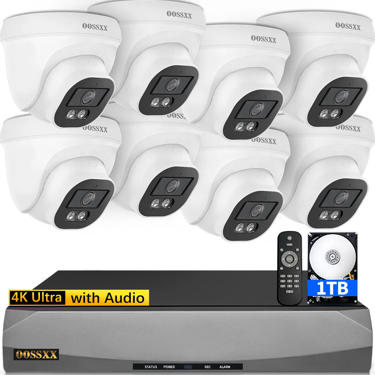 OOSSXX (4K/8.0 Megapixel & 130° Ultra Wide-Angle) with Audio PoE Dome Outdoor Home Security Camera System, Wired Outdoor Surveillance IP Cameras System