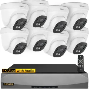 OOSSXX (4K/8.0 Megapixel & 130° Ultra Wide-Angle) with Audio PoE Dome Outdoor Home Security Camera System, Wired Outdoor Surveillance IP Cameras System