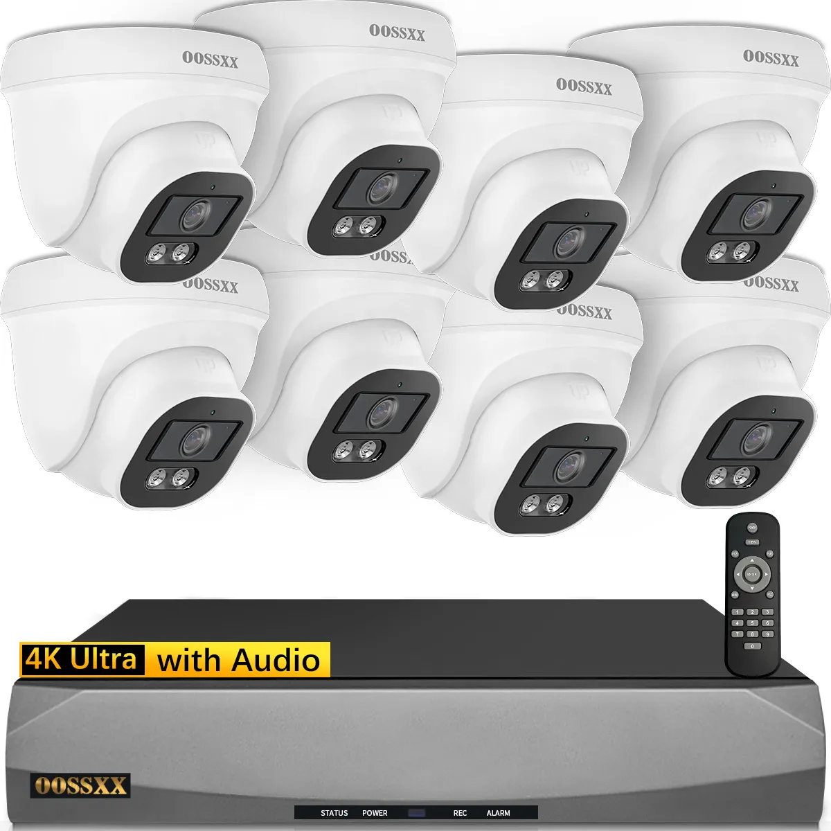 OOSSXX (4K/8.0 Megapixel & 130° Ultra Wide-Angle) with Audio PoE Dome Outdoor Home Security Camera System, Wired Outdoor Surveillance IP Cameras System