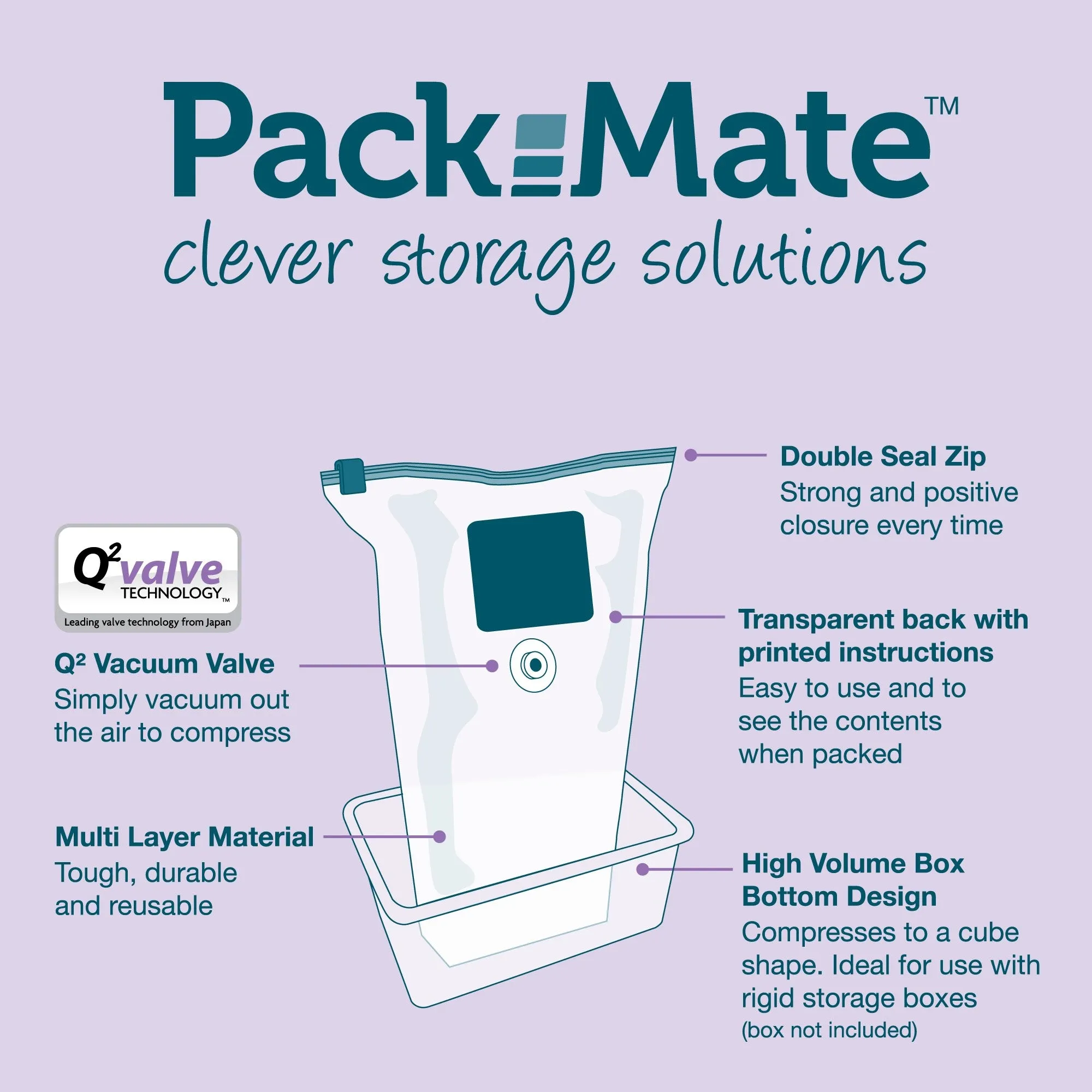 Packmate LARGE Gusset Base Vacuum Storage Bag Set (50x80 with 12.5cm base)