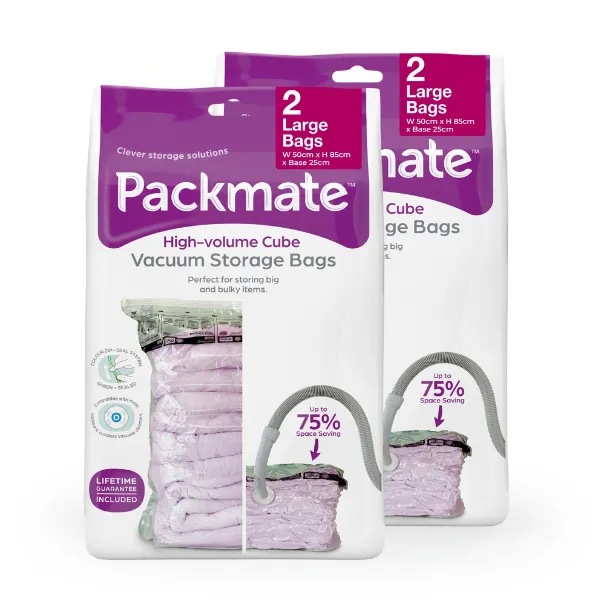 Packmate LARGE Gusset Base Vacuum Storage Bag Set (50x80 with 12.5cm base)