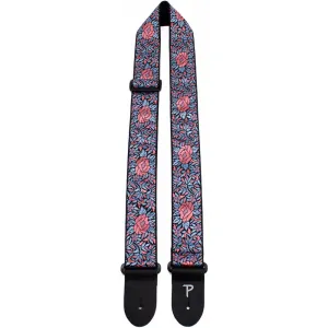 Perris 2" Jacquard Guitar Strap with Blue & Red Flower Pattern with Leather ends