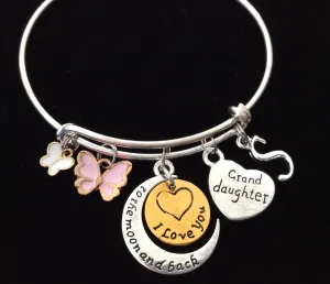 Personalized Gift for Granddaughter I Love You to the Moon and Back Adjustable One Size Fits All Charm Bracelet Expandable