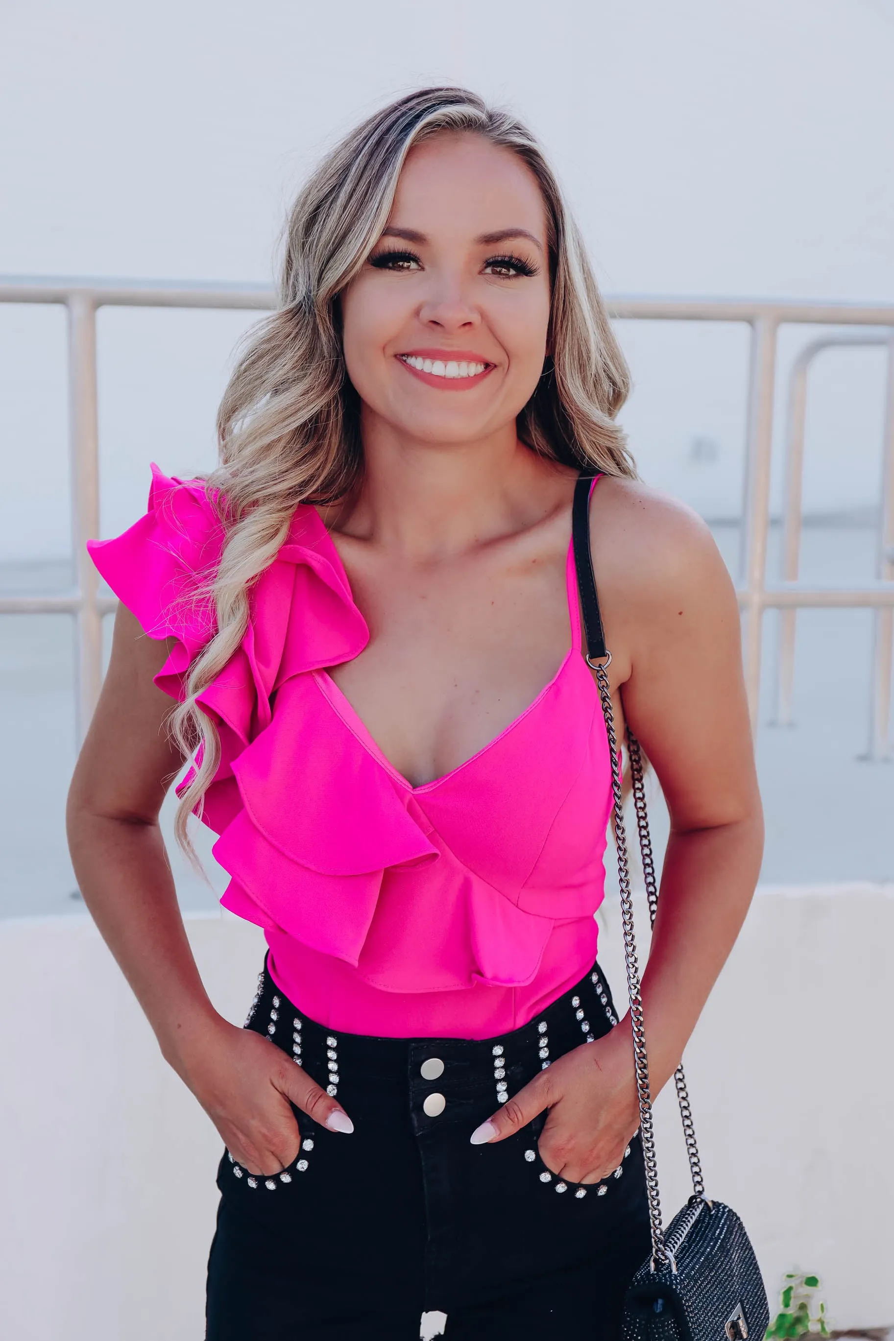 Prima Pink Asymmetrical Bodysuit