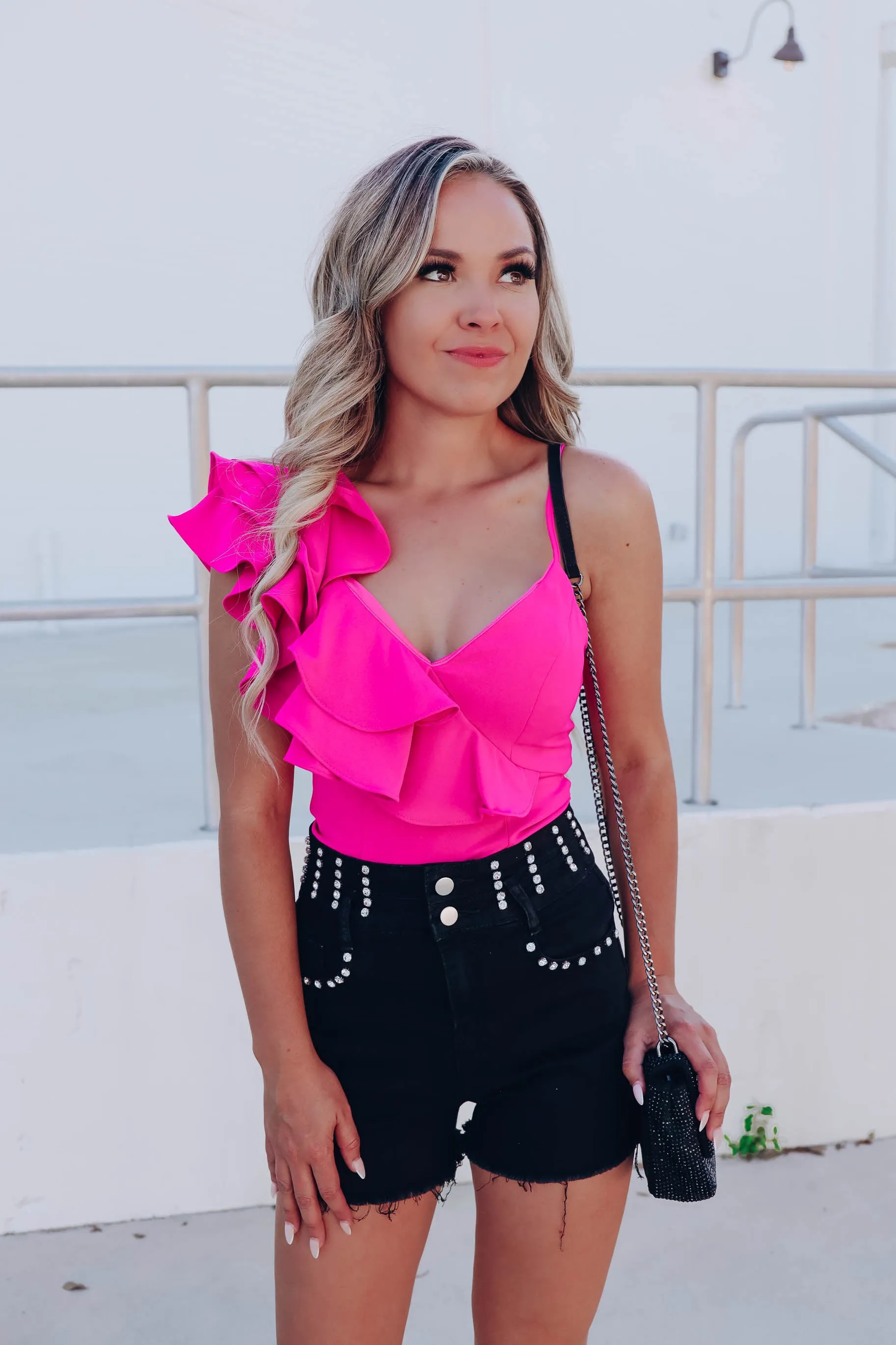 Prima Pink Asymmetrical Bodysuit