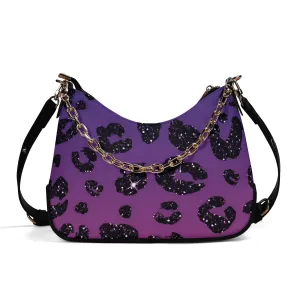 PU Leather Multicolored Color Gradient Glitter Leopard Print Cross-body Bag With Chain Decoration