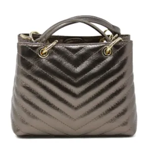 Purse - Leather Quilted Handbag in Bronze