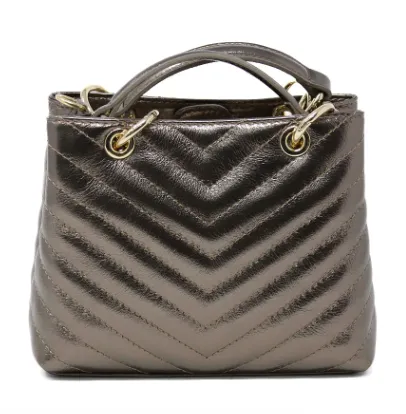 Purse - Leather Quilted Handbag in Bronze