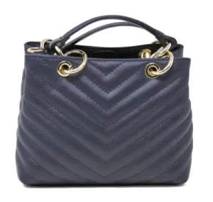 Purse - Leather Quilted Handbag in Navy