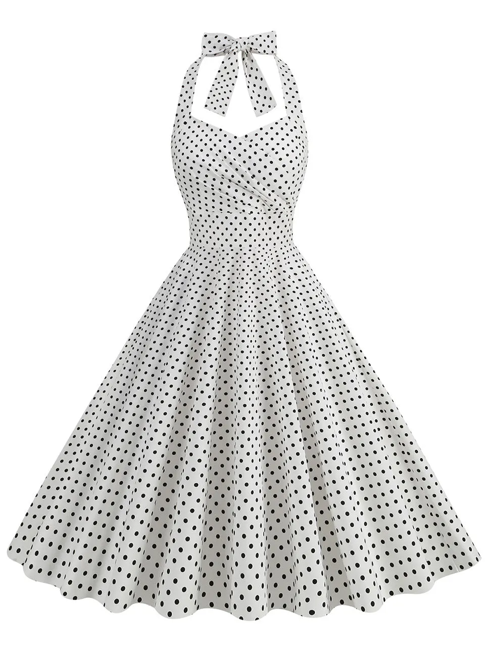 Red Polka Dots Vintage Halter Strap Backless 1950S Vintage Dress With Pockets