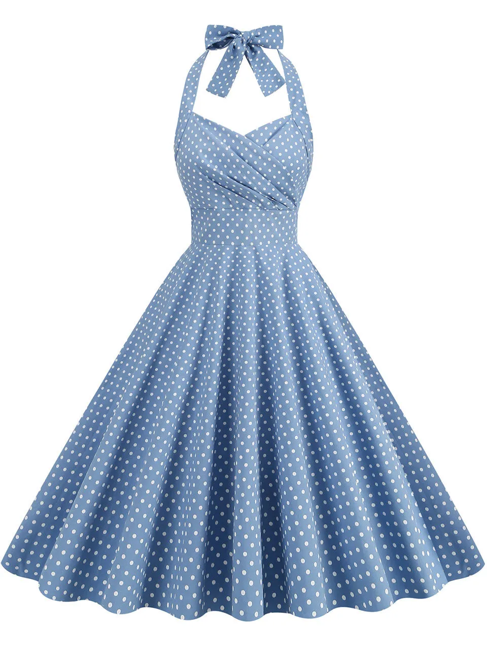 Red Polka Dots Vintage Halter Strap Backless 1950S Vintage Dress With Pockets