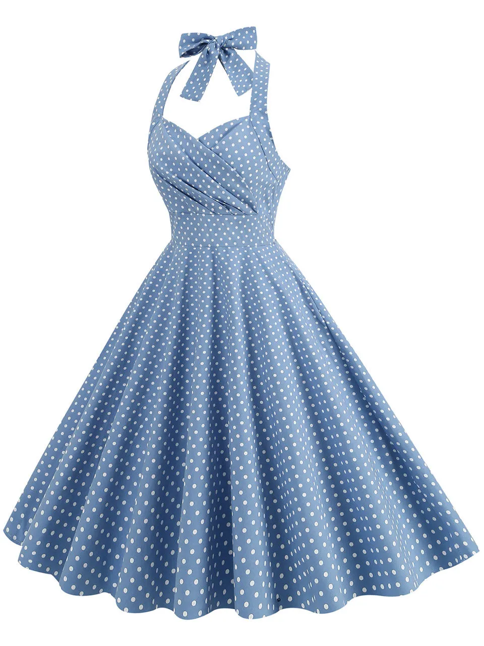 Red Polka Dots Vintage Halter Strap Backless 1950S Vintage Dress With Pockets