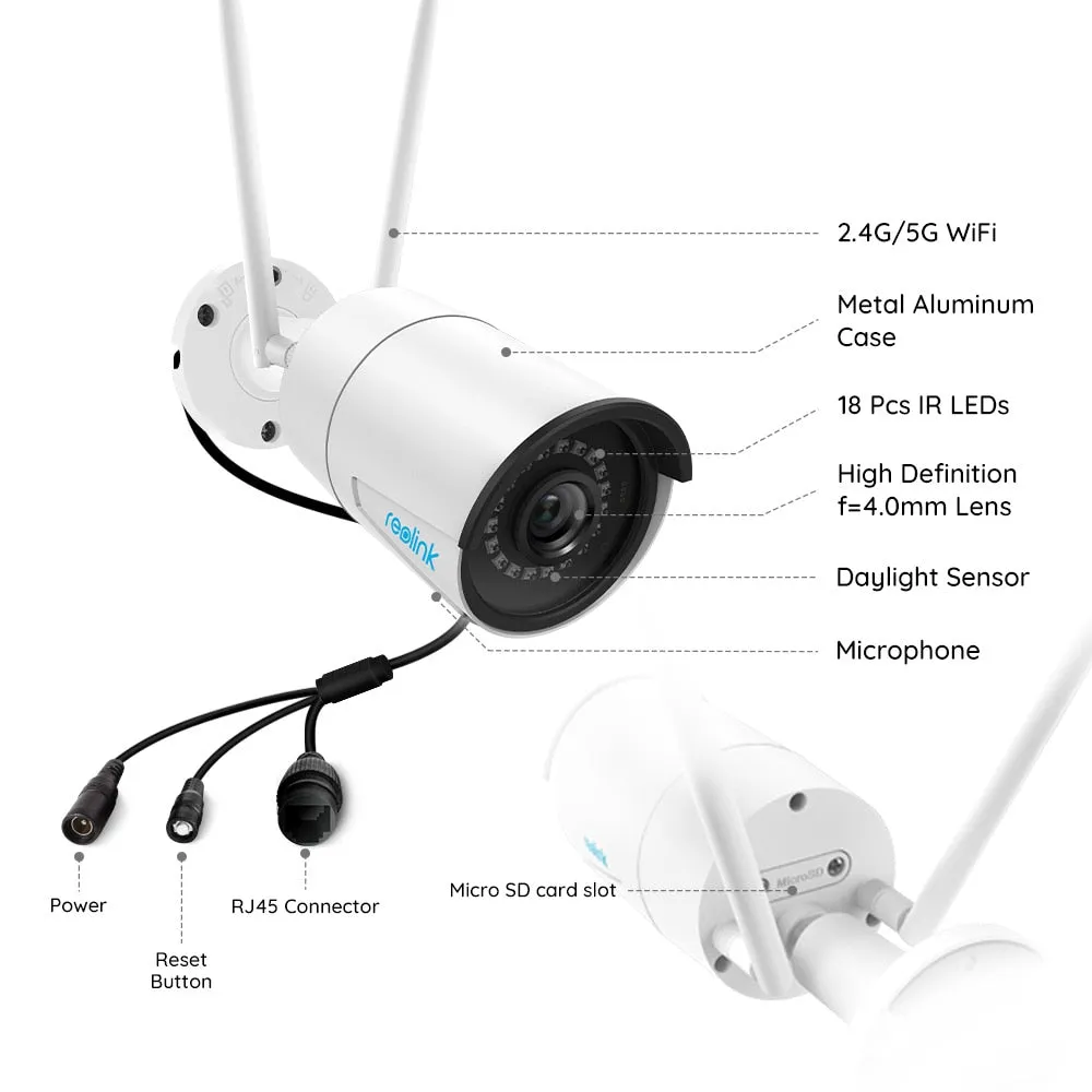 RLC-410W Security Camera 4MP 2.4G/5Ghz WiFi Onvif infrared night vision IP66 waterproof bullet outdoor indoor surveillan