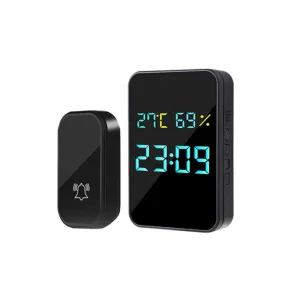 Self Powered Wireless DoorBell Door Bell DisplayTemperature Humidity Time No Battery EU US Plug Smart Home