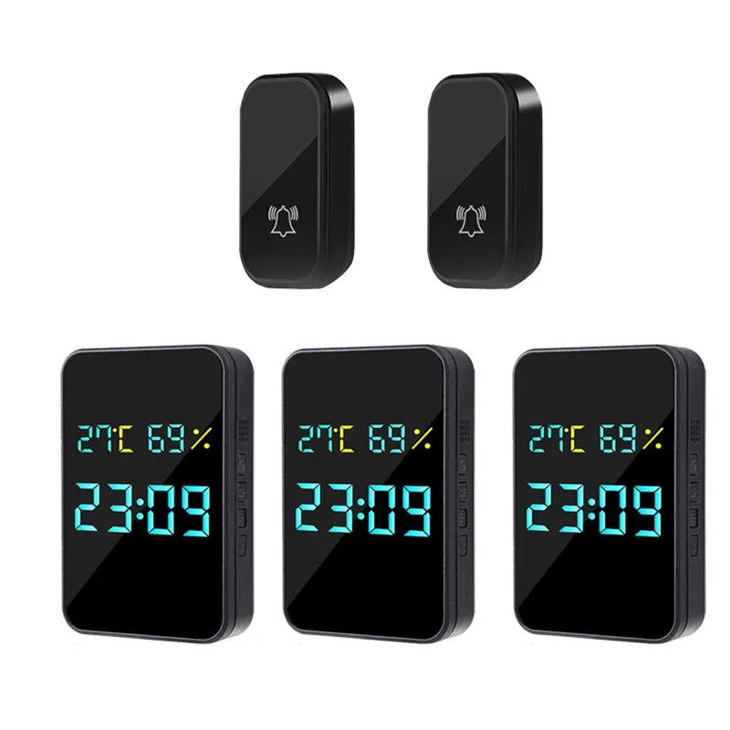 Self Powered Wireless DoorBell Door Bell DisplayTemperature Humidity Time No Battery EU US Plug Smart Home